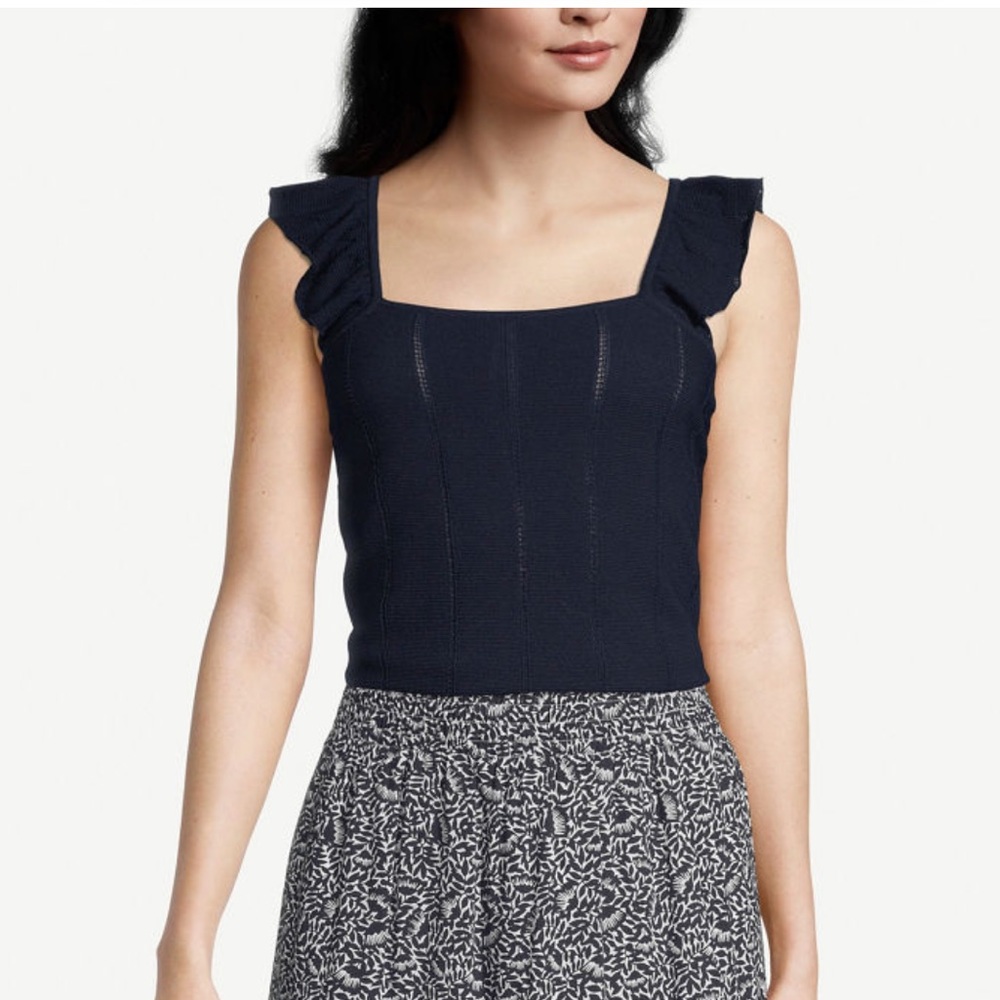 Ann Taylor Flutter Square Neck Sweater Shell